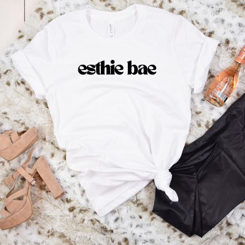 Esthie Bae White Shirt with Black Writing, Esthetician Shirt, Esthetician Merch, Estie Bestie